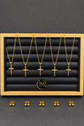 Lote Ganador Bañado en Oro 18k: 5 Cadenas Limadas con Cruz + 5 Aros de Bolita