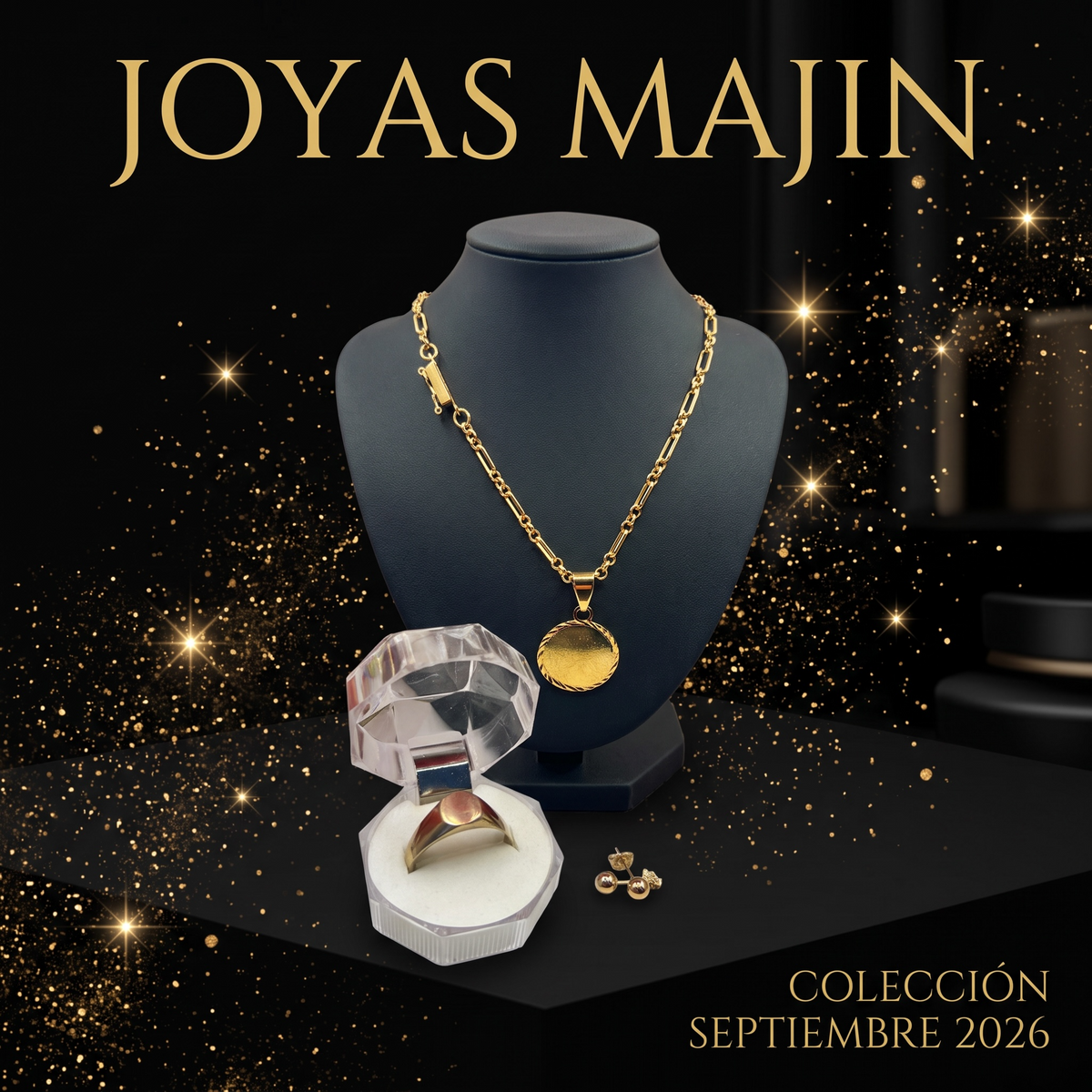 Combi Collar Medallón, Anillo y Aretes Bañados en Oro