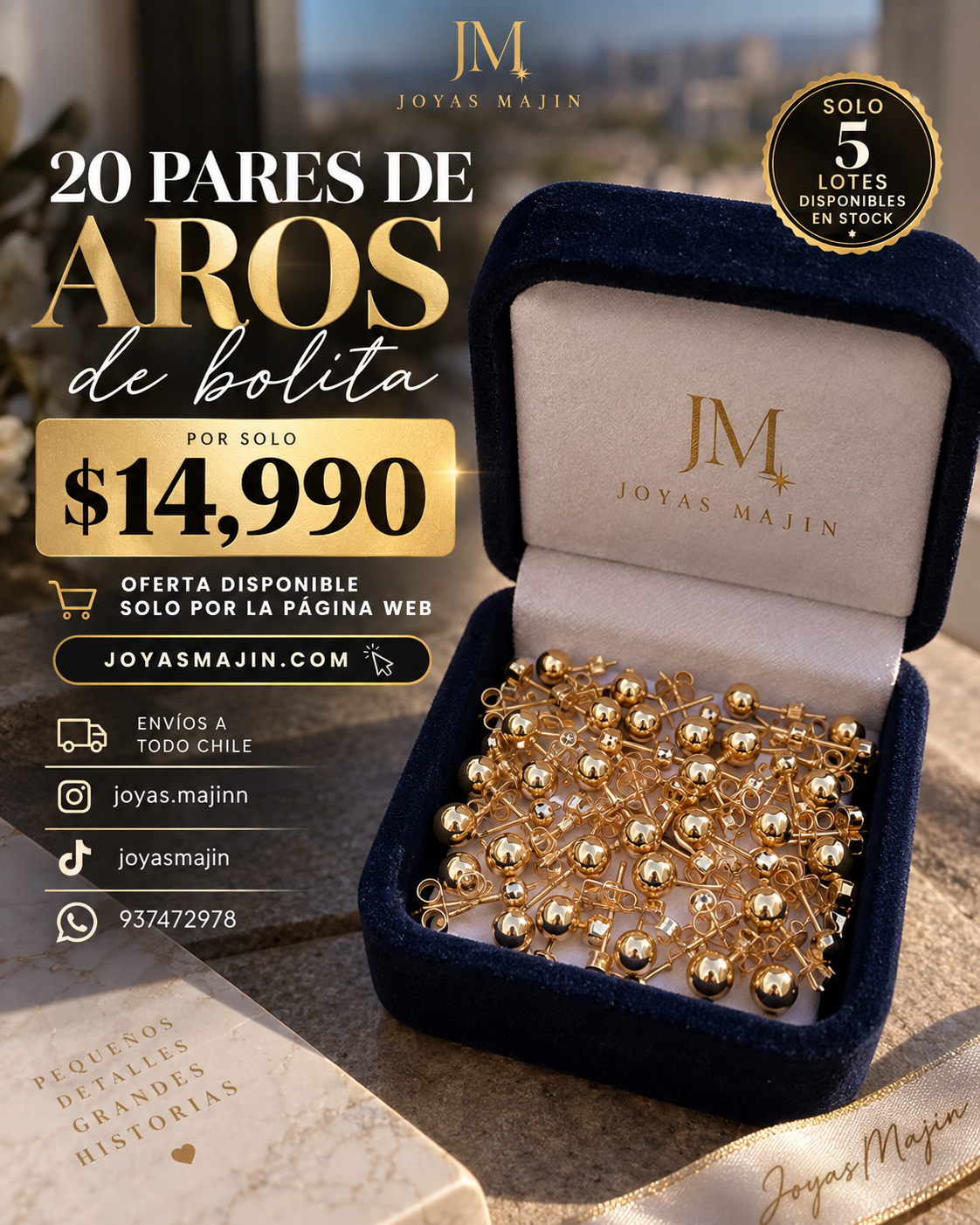 Pack Mayorista | 20 Pares de Aros de Bolita 5mm – $14.990