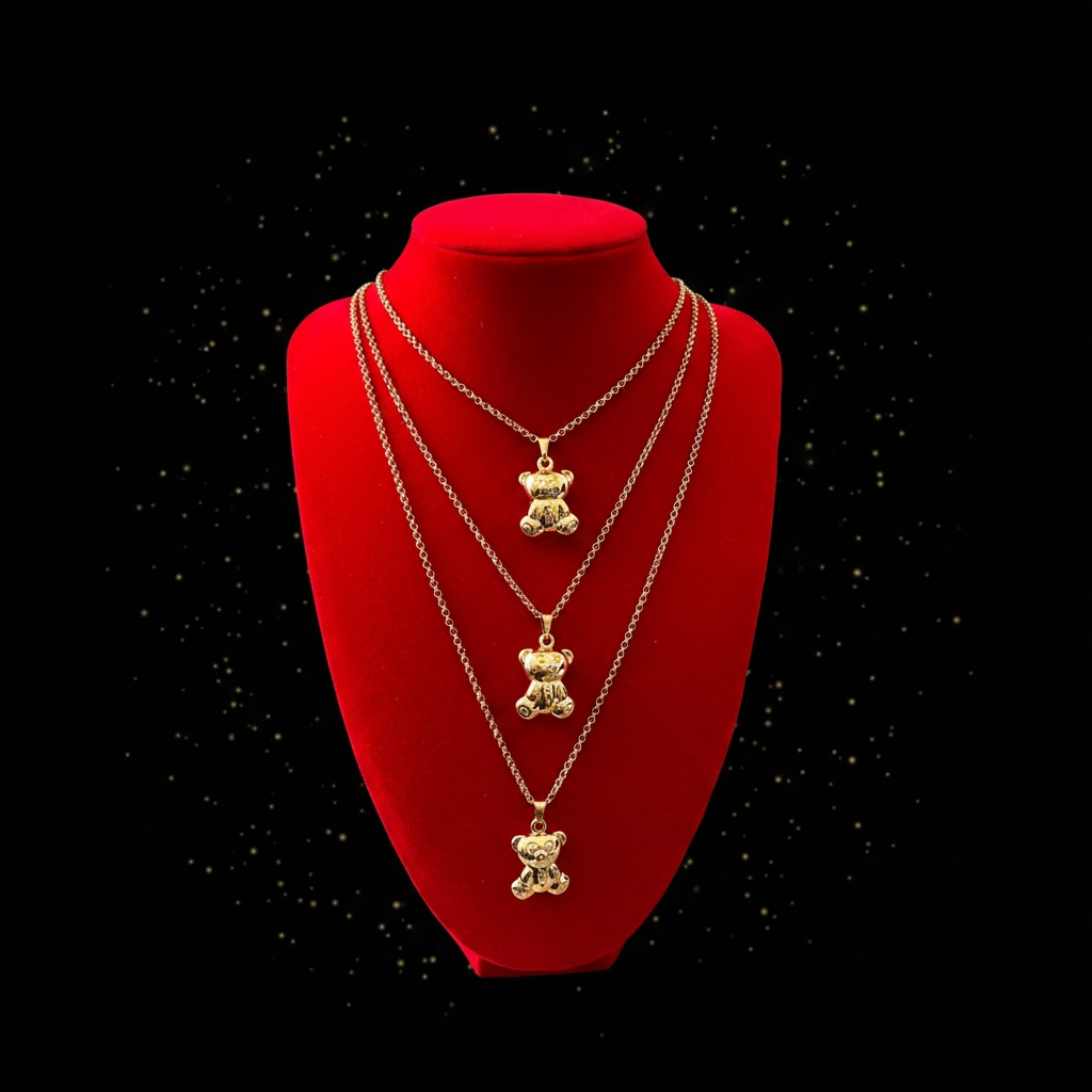 Set 3 Collares Ositos Bañados en Oro